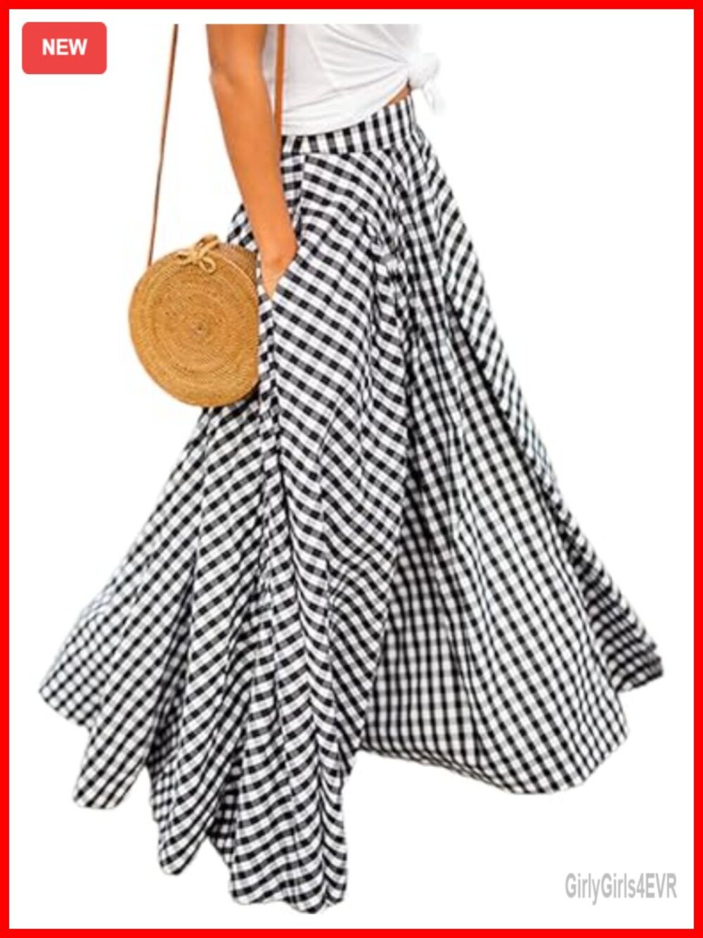 Gingham Plaid Maxi Skirt High Waist A-Line Pleated Long Skirt